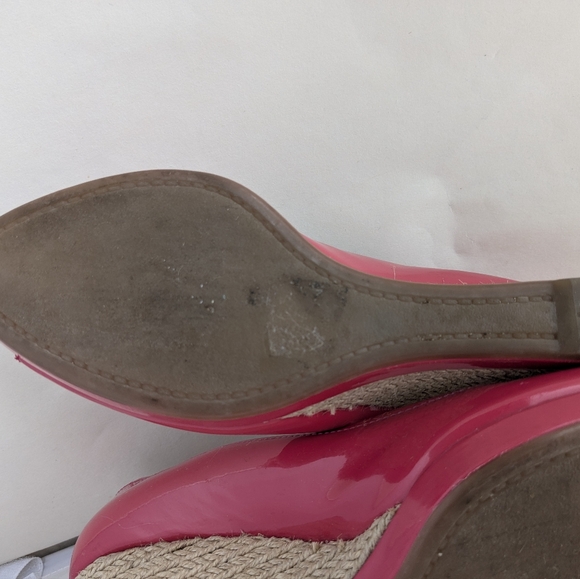 Prada Berry Pink Patent Leather Peep-Toe Wedges Espadrilles Sz 38 - Picture 12 of 15